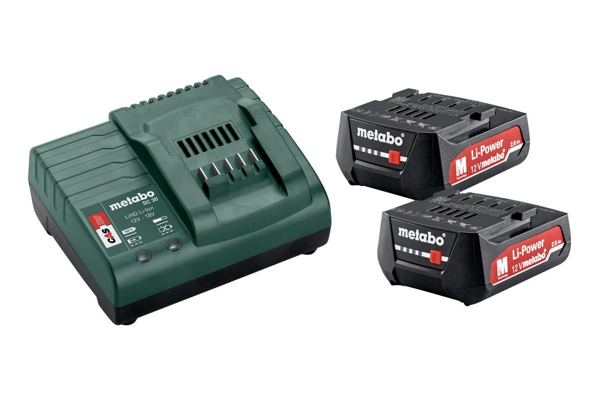 Σετ Μπαταριών 2x2,0Ah Li-ion, 12V και φορτιστής SC30 METABO