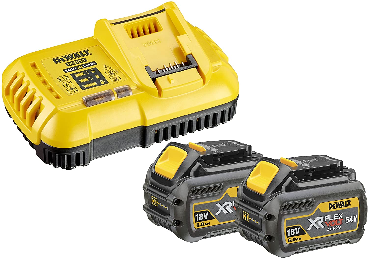 Σετ Φορτιστή DCB118 και 2 Μπαταριών 18V/54V 6.0Ah DEWALT DCB118X2