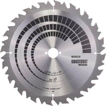 Δίσκος Construct Wood για Σταθερά Δισκοπρίονα (315mmX30mmX20Δ) BOSCH 