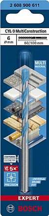 Τρυπάνι EXPERT 6.00mm X 100mm CYL-9 MultiConstruction BOSCH