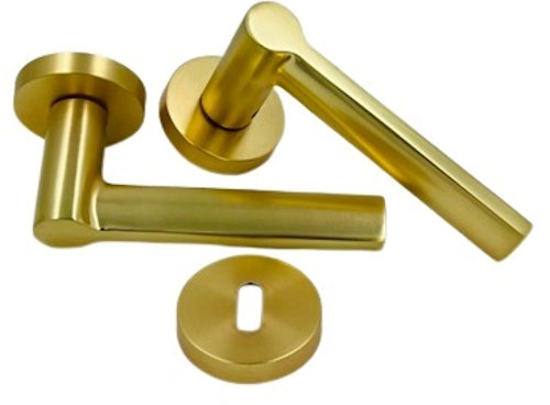 Πόμολο πόρτας με ροζέτα, αλουμίνιο χρώμα Ματ Χρυσό σειρά 8002