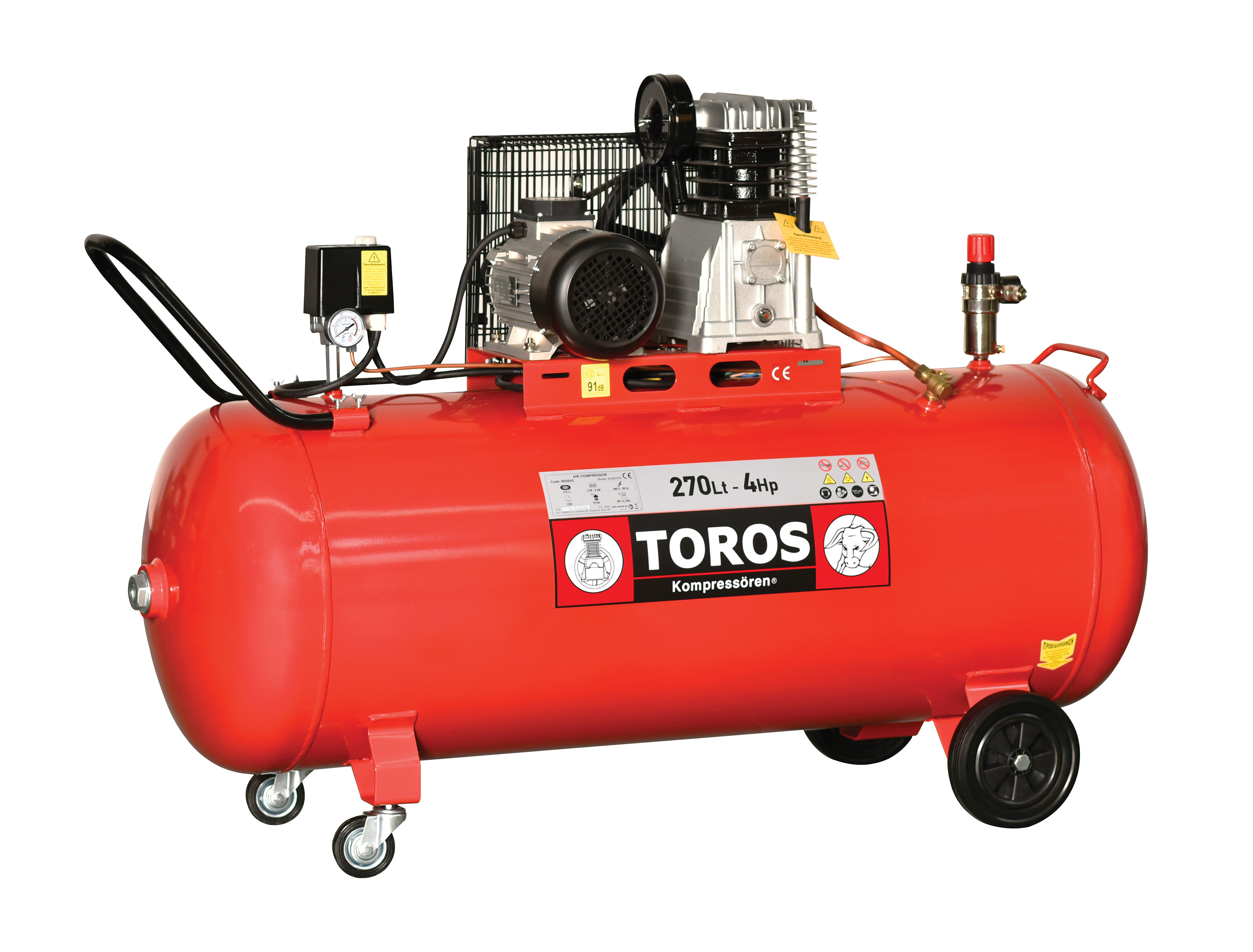 TOROS 4009/270L-3 Αεροσυμπιεστής με Ιμάντα 270lt, 4Hp, 400V/50Hz