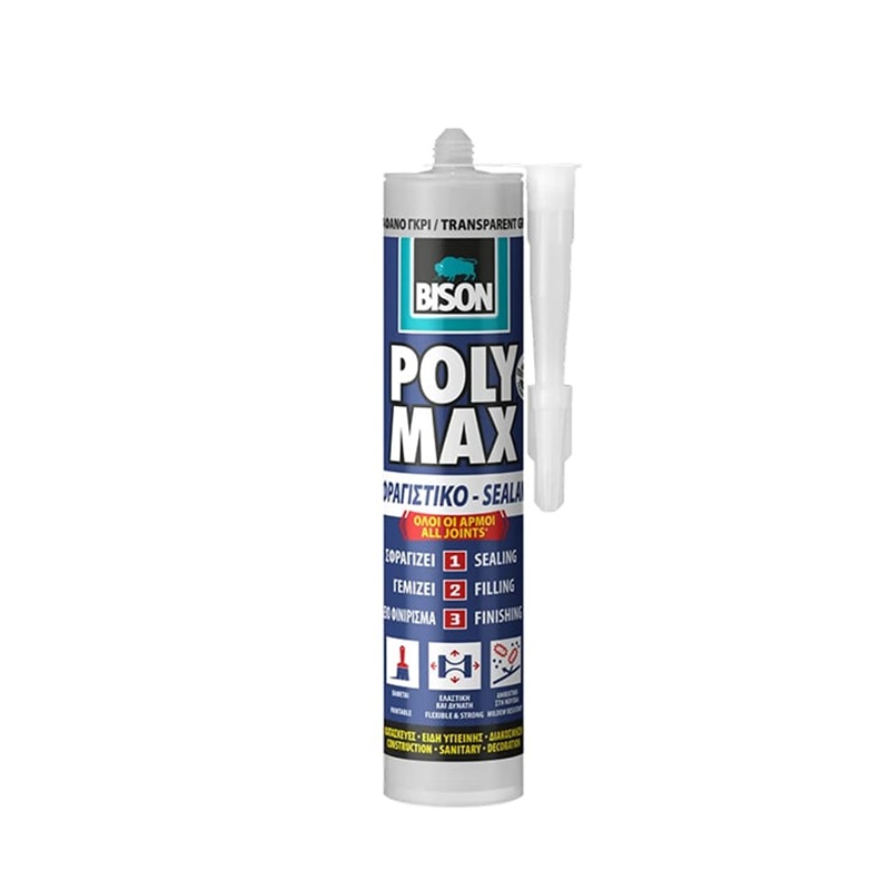 BISON Poly Max Σφραγιστική Σιλικόνη All in One Φύσιγγα 280ml, Διάφανο Γκρι