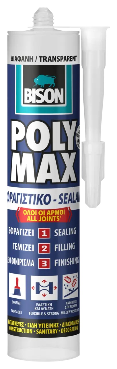 BISON Poly Max Σφραγιστική Σιλικόνη All in One Φύσιγγα 280ml, Διάφανο
