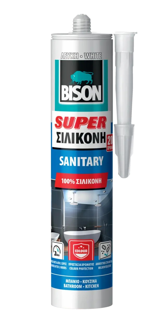 BISON SUPER Στεγανοποιητική, Αντιμουχλική Σιλικόνη 280ml Λευκή