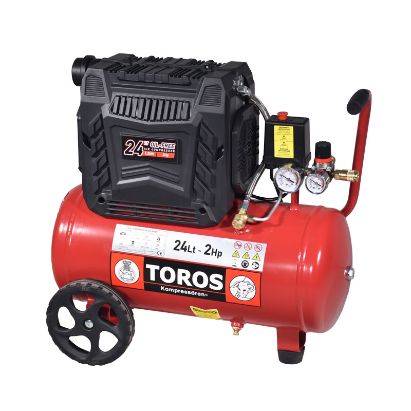TOROS Αεροσυμπιεστής Oil Free, χαμηλού θορύβου (Semi Silent) 24lt, 2Hp